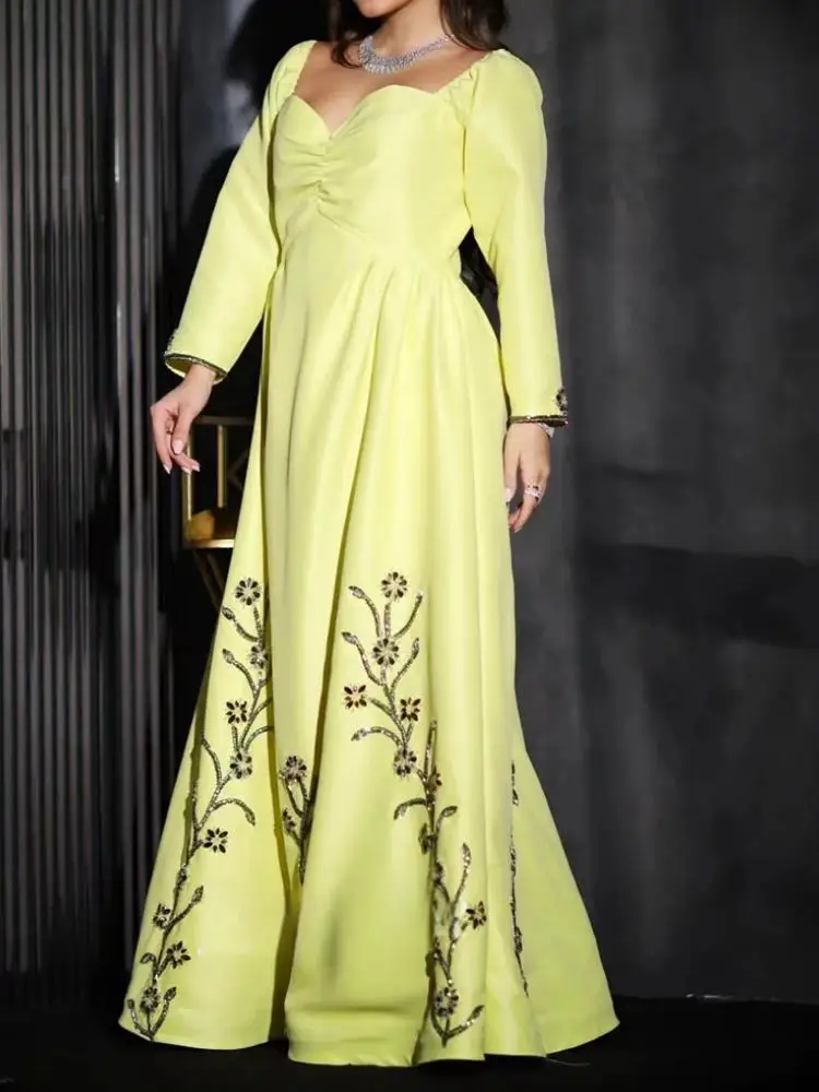 Customized Saudi Abaya Women Evening Dresses Long Sleeve Beading A Line Formal Special Occasion Dress Party Mother's Clothing