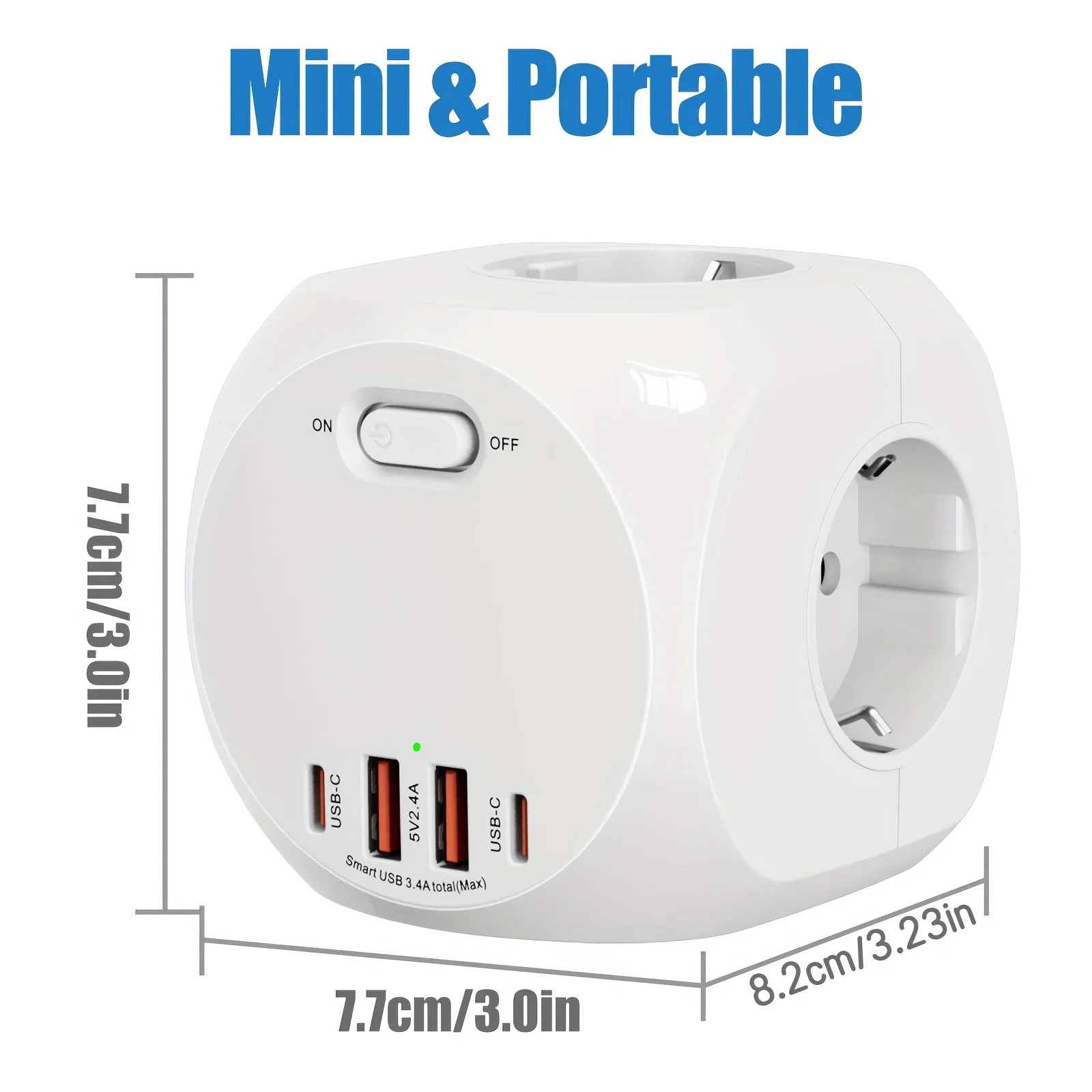 4000W EUプラグ電源タップキューブ、4口コンセント、4USBポート、ヨーロッパ対応マルチソケットアダプター、家庭用壁掛け充電ON/OFFスイッチ付き