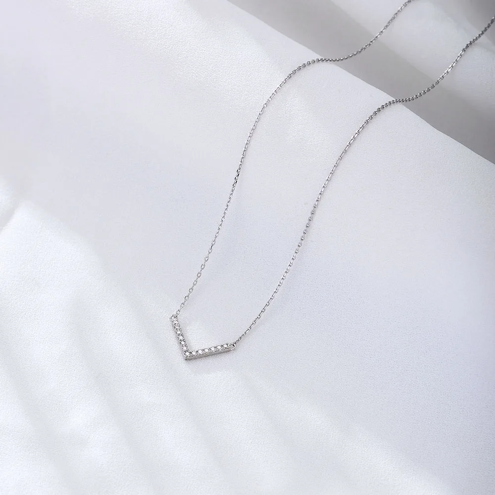 Plating 14 Gold Bar V Necklace Anniversary Gift 925 Sterling Silver dainty cubic zircon Letter necklace For women Bridal