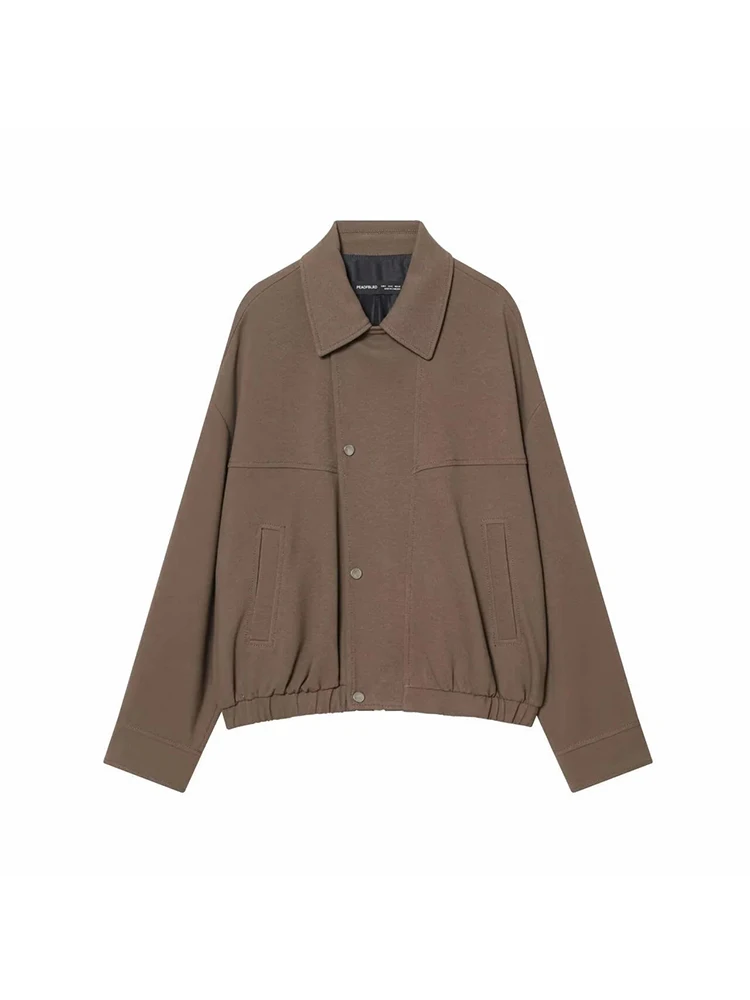 

Women New Autumn Elegant Clothing Pilot Jacket Vintage Lapel Collar Zipper Full Sleeve Pocket Coat Lady Outerwears