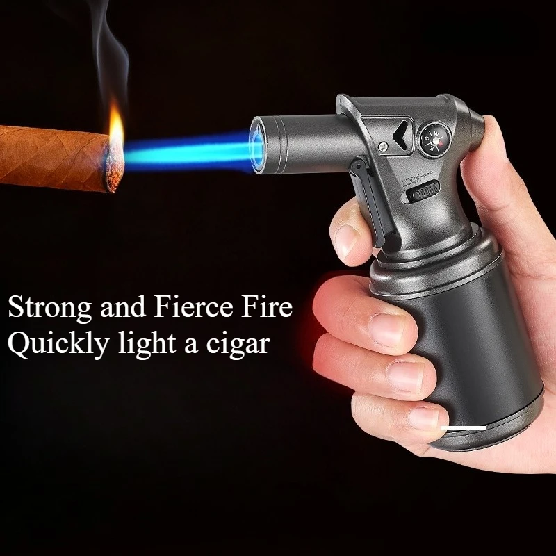Torch Gas Cigar Lighter Windproof Butane Inflatable Spray Gun SmokingAccessories Heat-resistant Compass Portable Direct Fire Gun