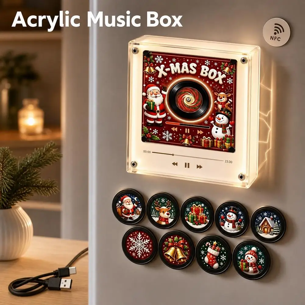 Rotating Disc Night Light Magnetic Refrigerator Sticker NFC Induction Automatic Singing Machine Acrylic Creative Ornament