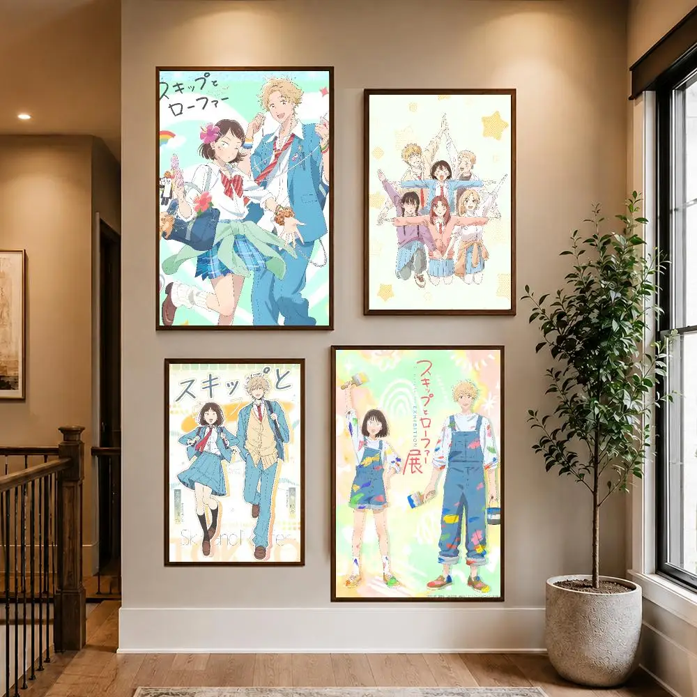 Cute Anime Skip and Loafer Poster HD Waterproof PP Self-Adhesive Removable Wall Art Poster for Bedroom Cafe Gym Home Decor Gift