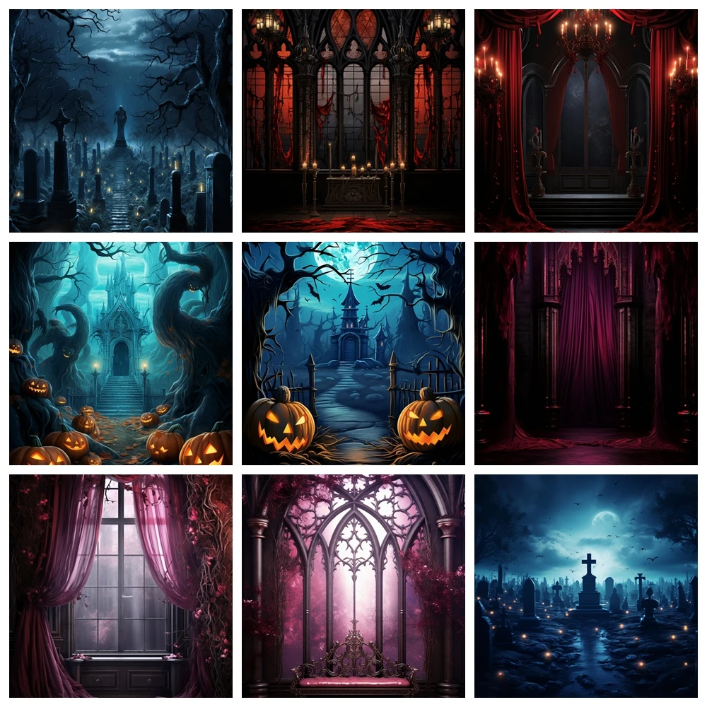 Halloween Photography Backdrop Decor Horrible Night Forest Graveyard Pumpkin Baby Potrait Customized Background Photo Studio