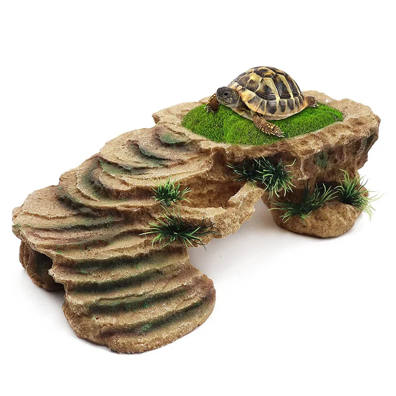 Turtle Basking Platform Tortoise Resin Dock Resting Rock Reptile Habitat Ornament Hiding Cave Floating Ledge Aquarium Decoration