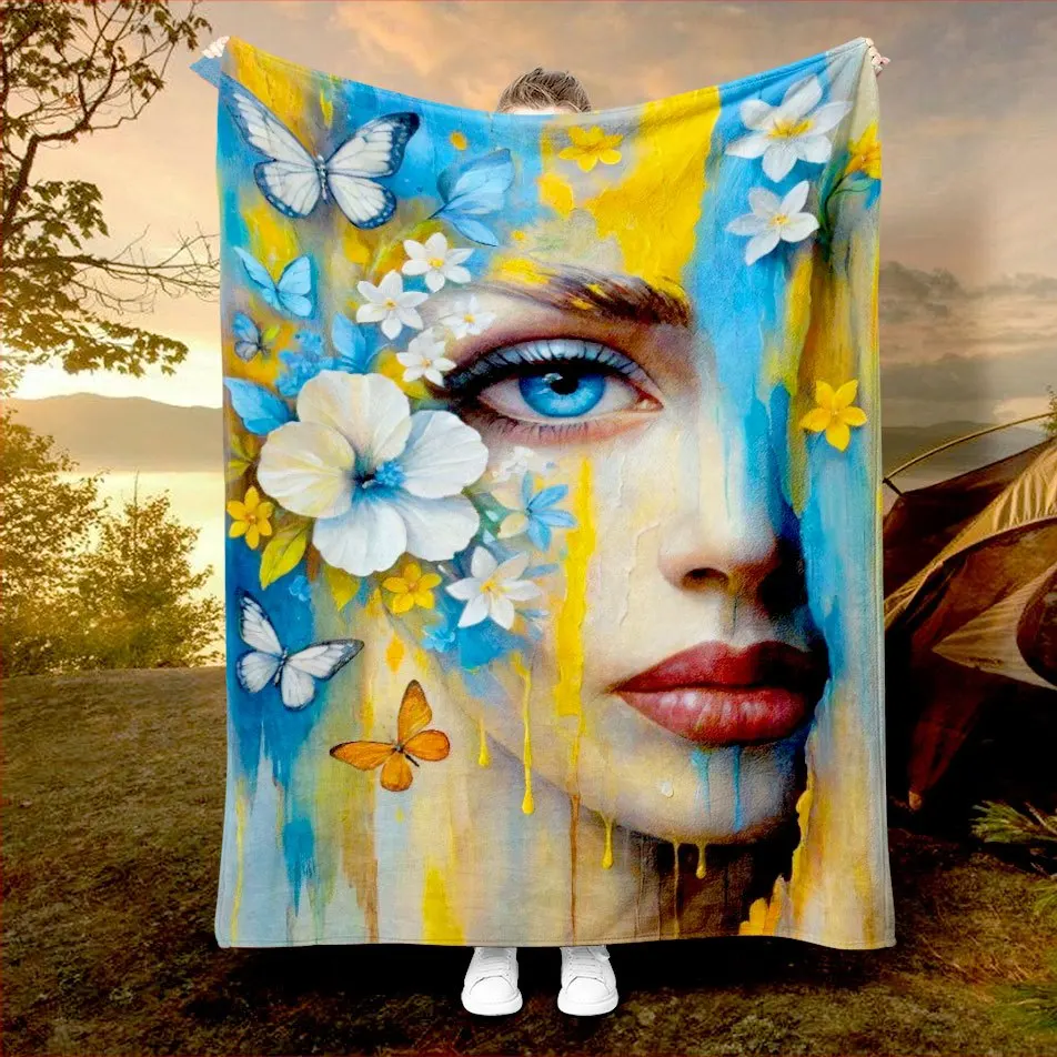 Floral Women's Facial Art Flannel printed blanket suitable for all seasons suitable for living room office sofa and travel