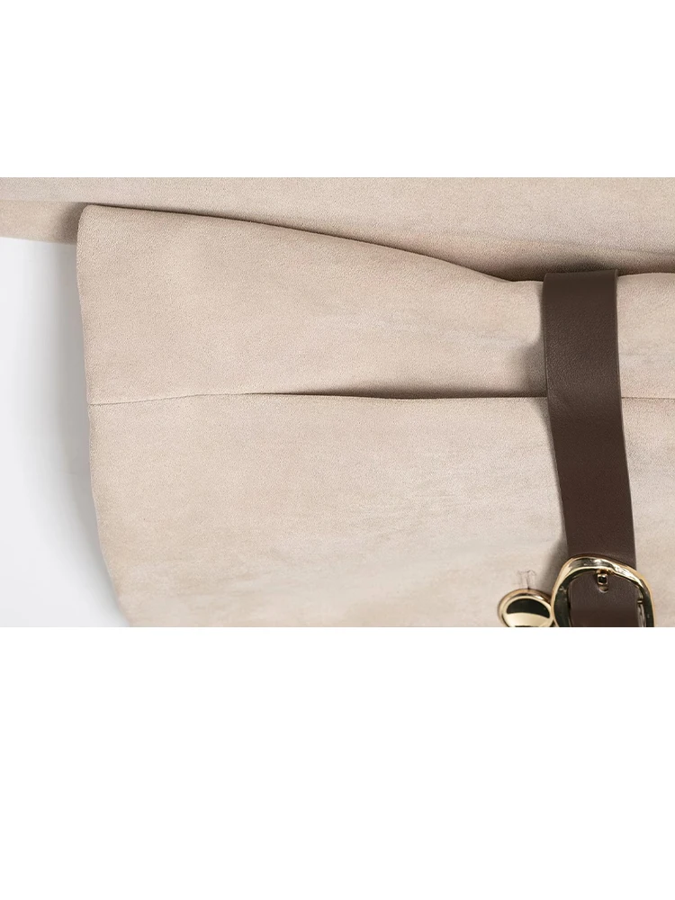 HH Moda Feminina Cropped Camurça Texturizada Blazer Com Cinto 2025 Single-Breasted O-Neck Mangas Compridas Decorar Jaquetas de Rua