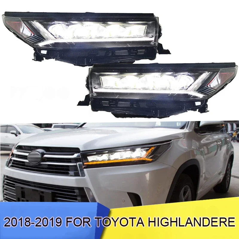 2pcs Car Styling for 2018 2019 Highlander Headlights forToyota LED Headlight DRL Bi Xenon Lens High Low Beam Parking Fog Lamp