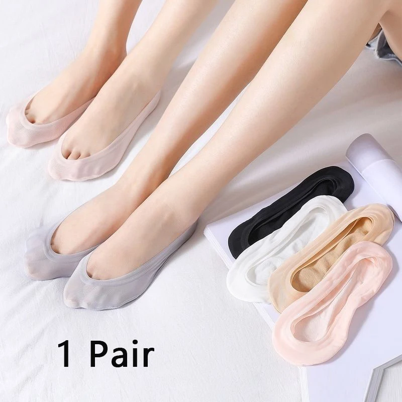 

1 Pair Ice Silk Ankle Summer Ultra-thin Breathable Sock Shoe Slippers Low Cut Boat Sock Women Silicone Anti-slip Invisible Socks
