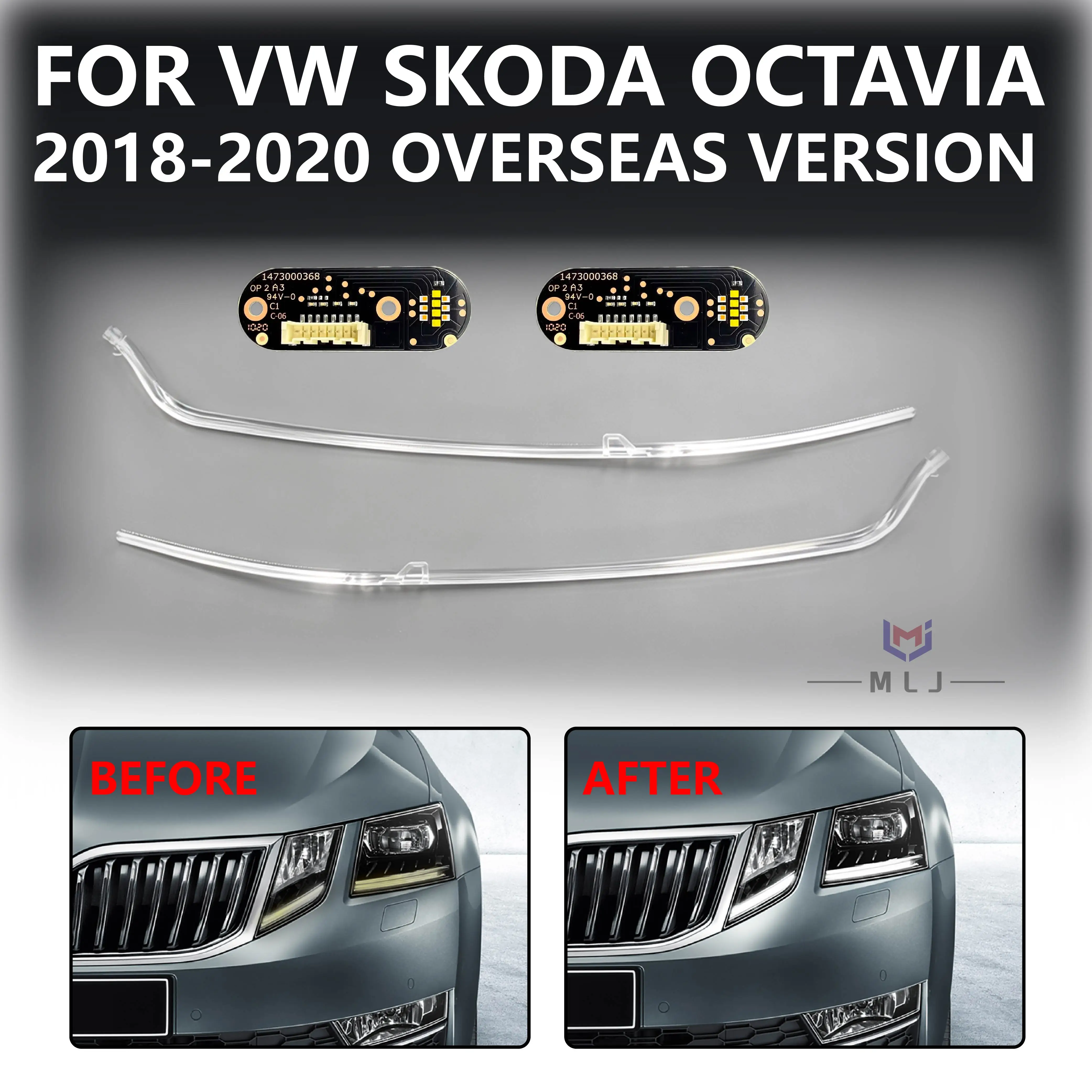 For VW Skoda Octavia 2018 2019 2020 Headlight Strip Car Head Lamp Tube Angel Eye Board Light Guide Bar DRL Light Source Chip