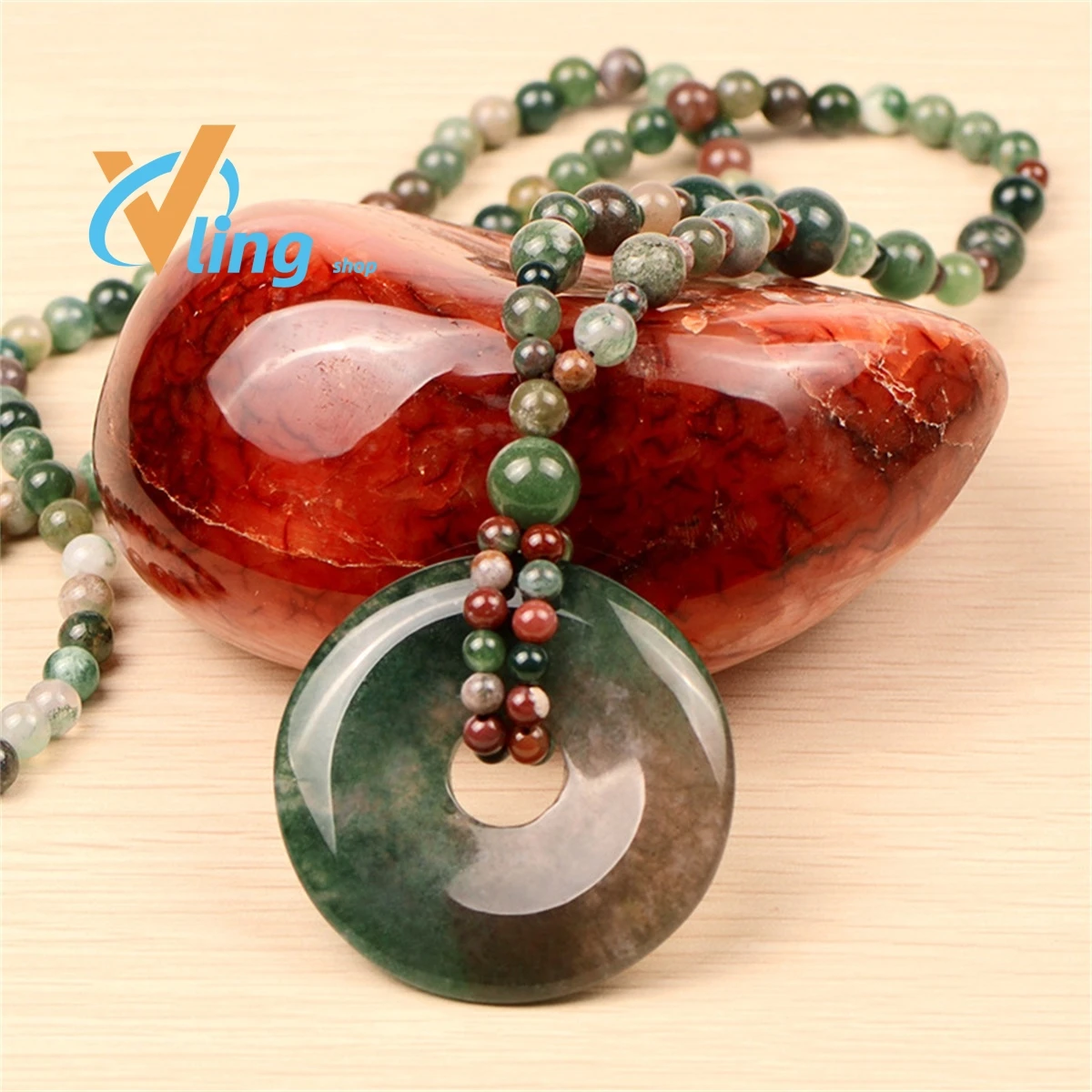 Colorful Jade Water Grass Agate Sweater Chain Wholesale Women's Extended Peace Buckle Necklace