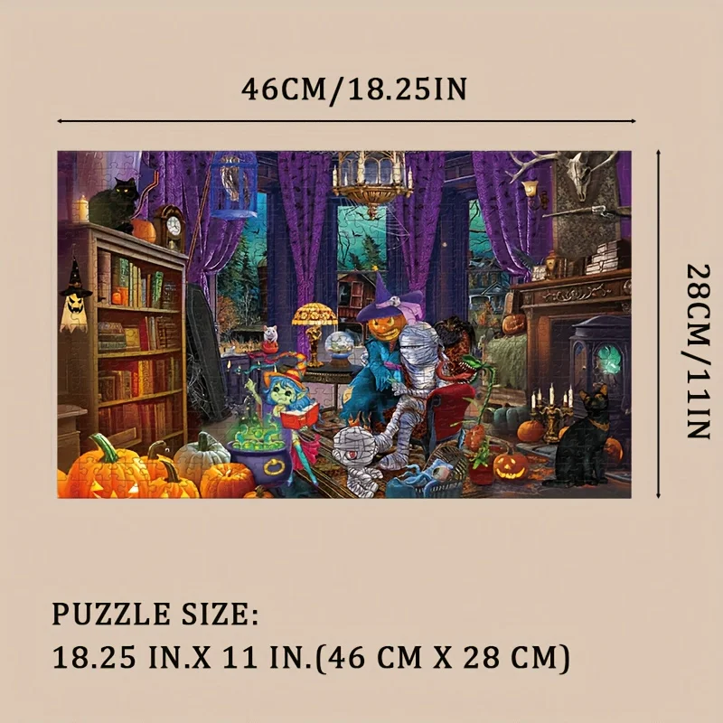 500 قطعة من أحجية ورق الهالوين للبالغين - مشهد بيت اليقطين المخيف - 18 × 11 بوصة (46 × 28 سم) - رمادي سميك 1.5 مم