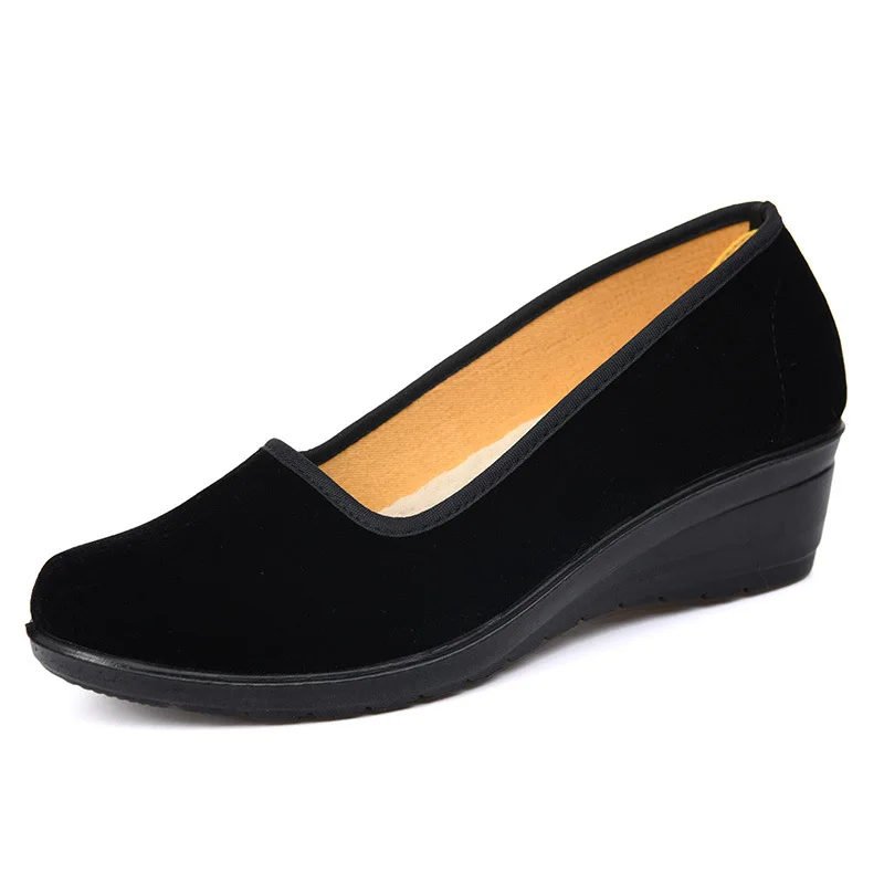 Damen-Slipper aus Samt, mit Keilabsatz, weicher Sohle, rutschfest, bequem, für den Alltag, für ältere Damen, für die Arbeit, für das Büro, Alltagsschuhe. – Detail 6