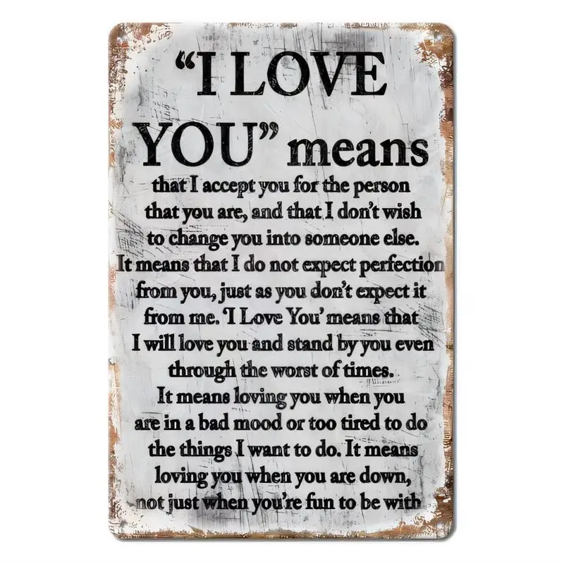Vintage Distressed Iron Metal Sign - I LOVE YOU Meaning Quote Retro Wall Art, Rustic Design, Iron Material, Perfect for Home/Bed