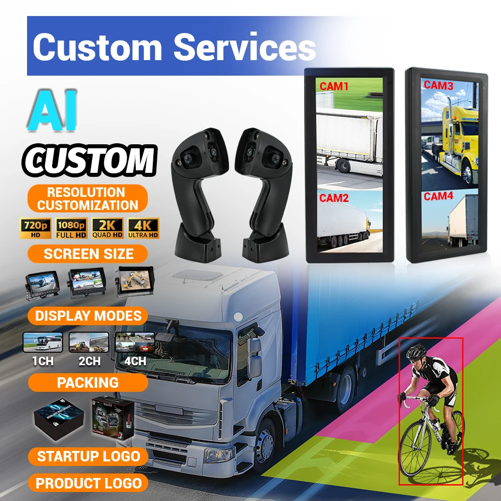 Truck Car for Side AI Blind Spot Detection 12.3 Inch 2ch IPS Monitor DVR Right Left Side Rearview Reverse Backup Mirror Camera