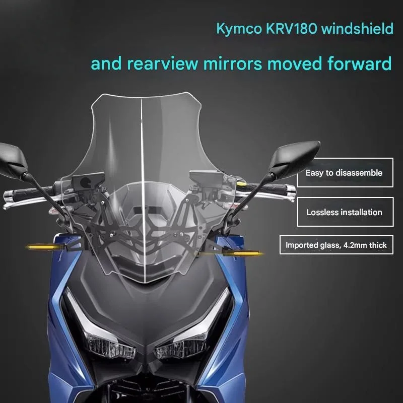 FOR Scooter Modified Windshield Compatible with KYMCO KRV180, Integrated Mirror Relocation System, Anti-Glare High Transparency