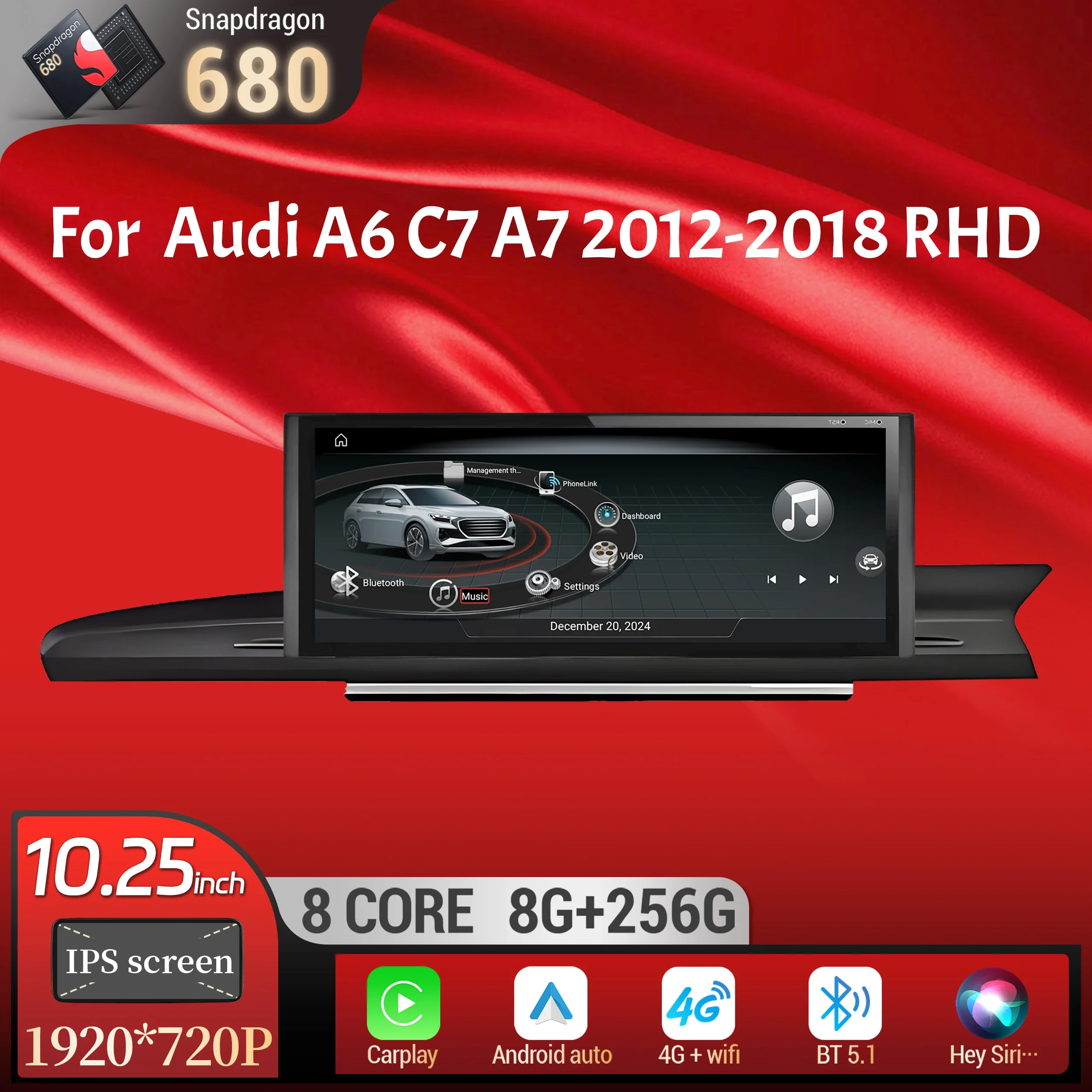 

10.25 inch Right Hand Drive Android 13 For Audi A6 C7 A7 2012-2018 Car Radio Wireless BT Carplay Qualcomm Snapdragon 680 Screen