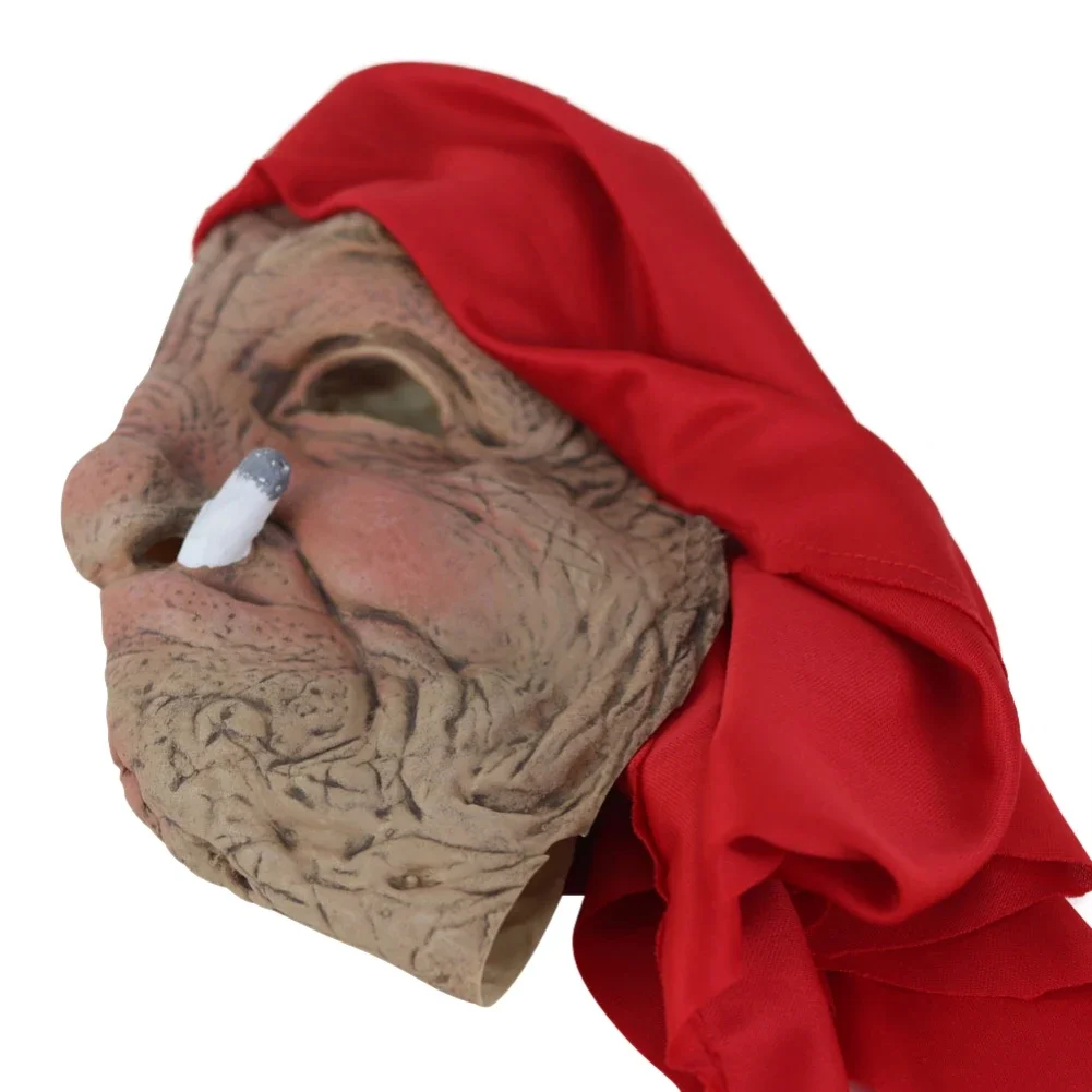 Halloween Horror Smoking Old Grandmother Mask Realistic Latex Masks Costume Festival Stage Show Cosplay Props