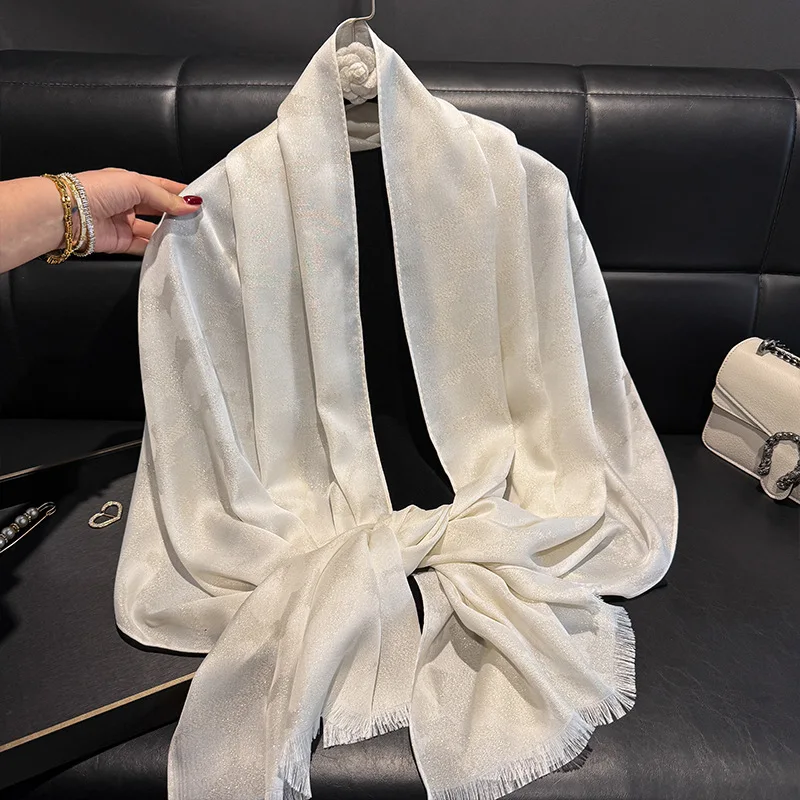

New Silk Scarf Female Imitation Silk Printing Long Scarf Thin Shawl with Decorative Leopard Print Tencel Cotton Beach Towel