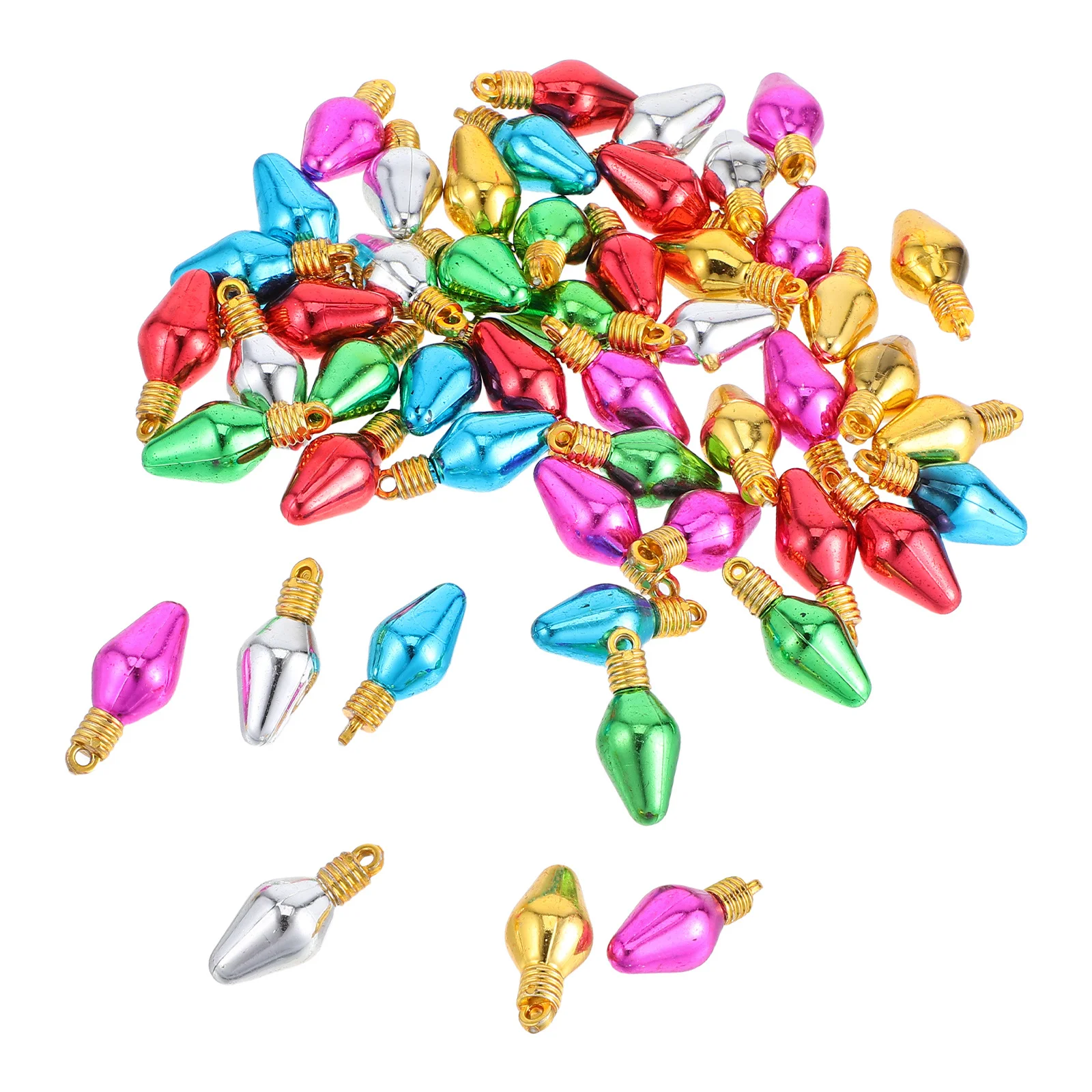 

50Pcs Christmas Light Bulb Beads Mini Electroplated 12x28cm Hanging Bulbs DIY Xmas Tree Garland Jewelry Mini Light Bulb Beads