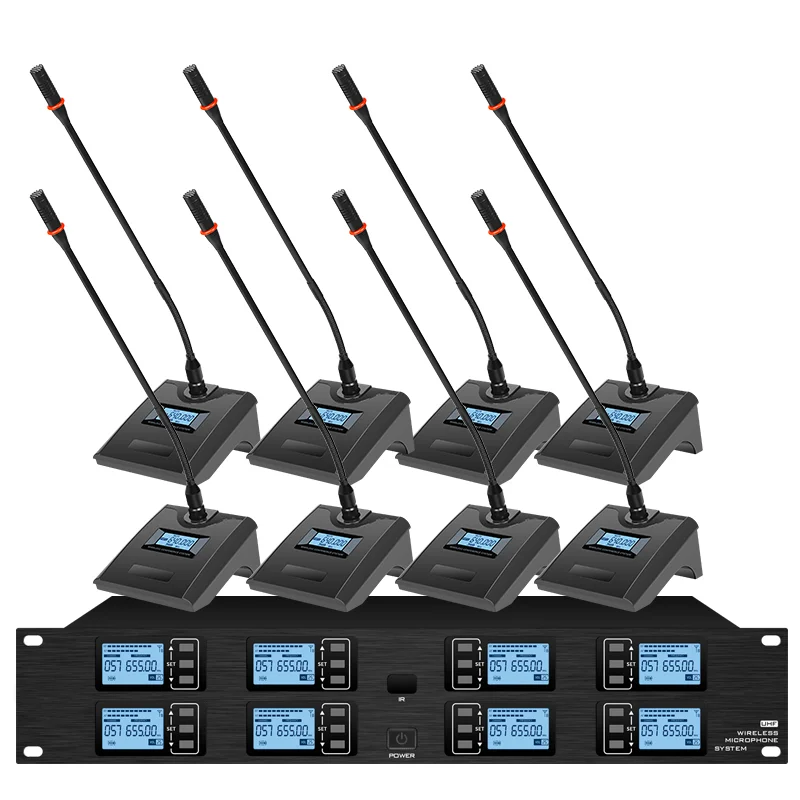 

MiCWL UHF Digital Wireless 8 Microphone Channel System 8 Table Conference Handheld Headset Lavalier Mics Adjustable Frequency