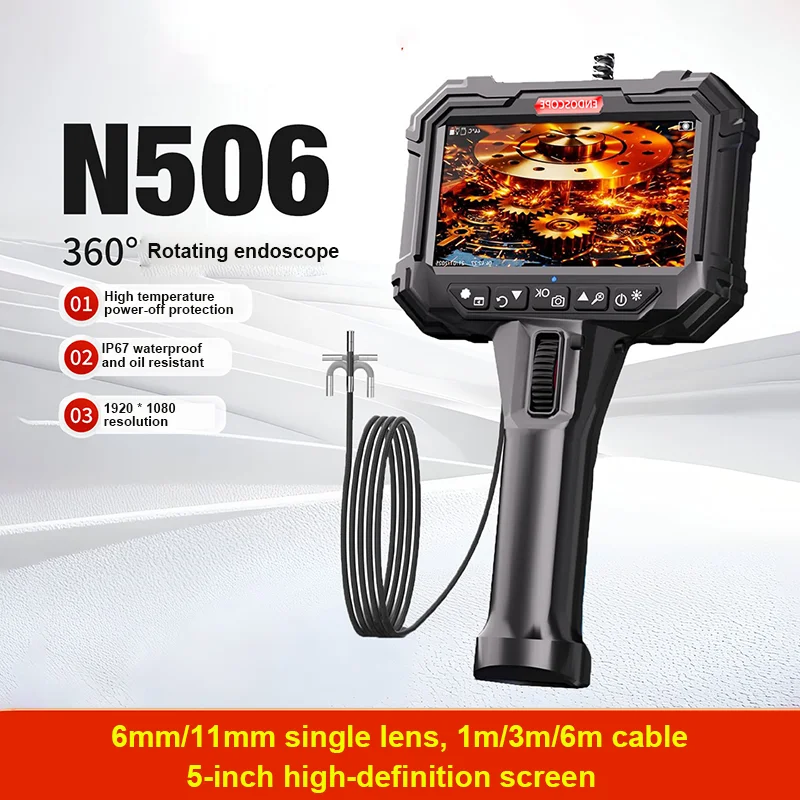 

2-Way Articulating 360° Borescope 5" Industrial Endcope Cmera with Light 8X Zoom with Rechargeable Battery Inspection Cmera