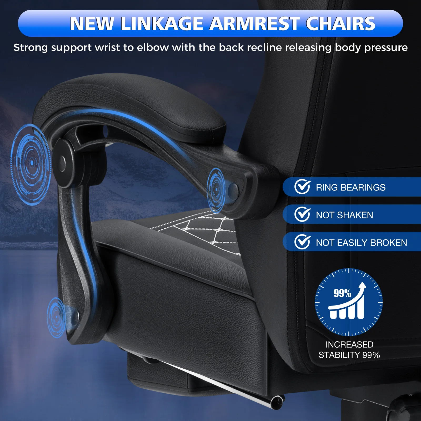 Silla de cuero para juegos con reposapiés, Altavoz Bluetooth, función Dual, masaje, altura ajustable, reclinable, ordenador, silla de oficina, sofá