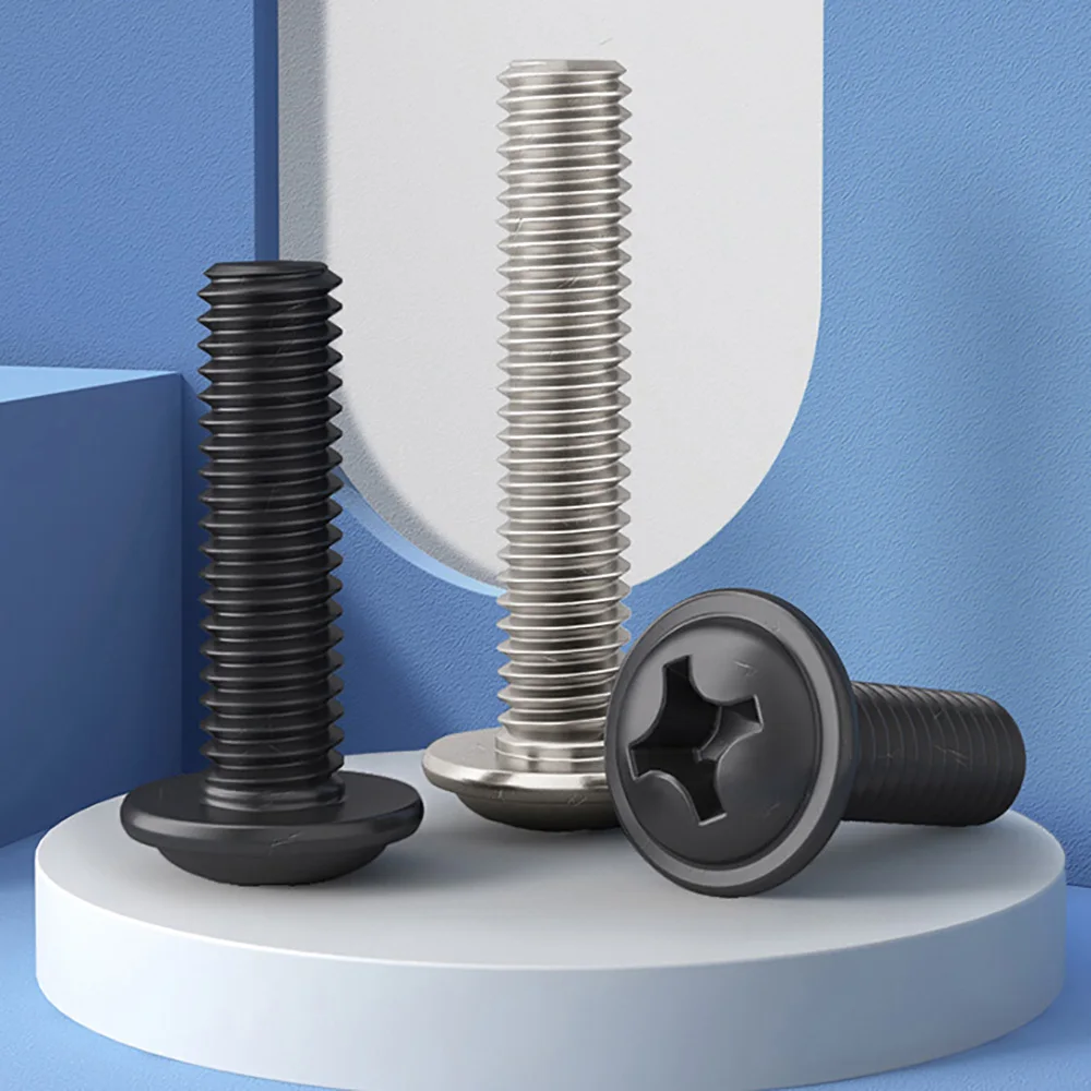 M2 M2.5 M3 M4 Round Head Paded Screw With Collar Screw Nickel Plated /Black Zinc Plated Cross Round Head Pan Head With Pad Screw