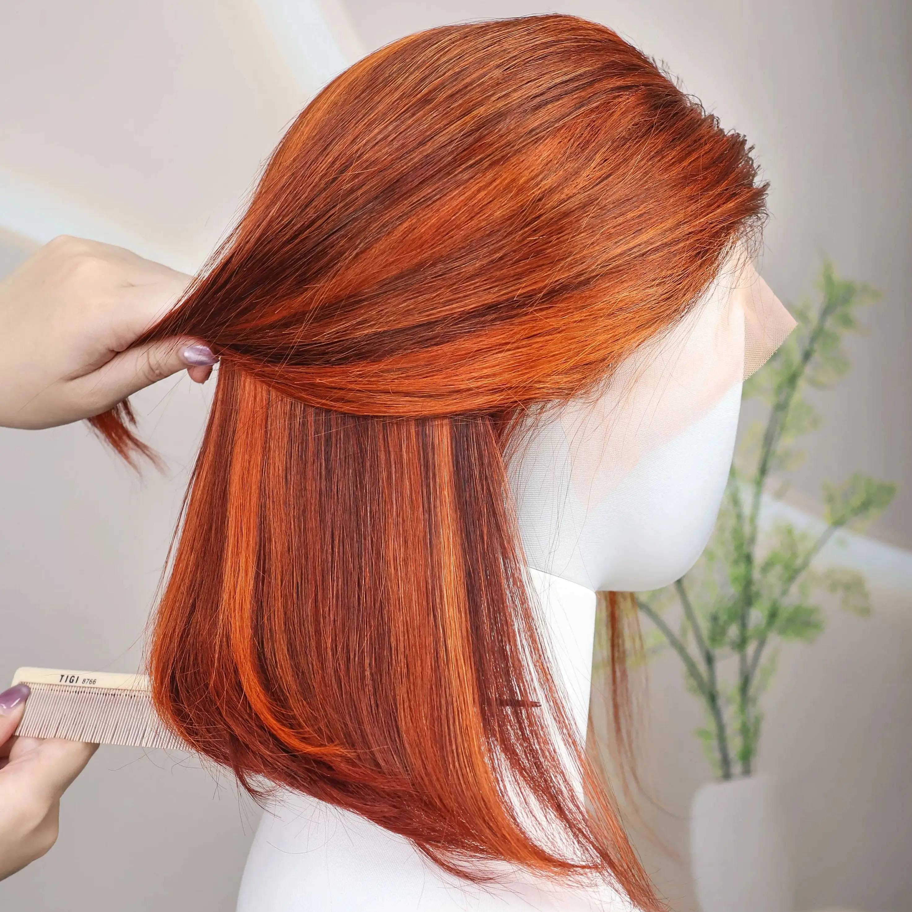 

4/350 Highlight Straight Bone Straight 13x4 Lace Frontal Human Hair Wig Brazilian Short Ombre Orange Human Hair Wig 200% Bob Wig