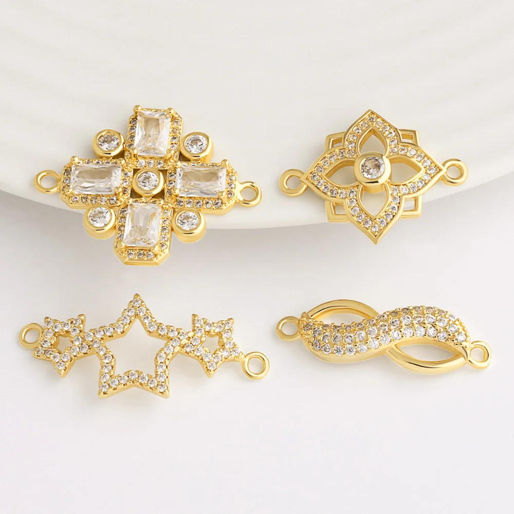 OCESRIO White Crystal Big Cross Star Charm For Bracelet Copper Gold Plated Flower Infinite Jewelry Making Supplies Chma546