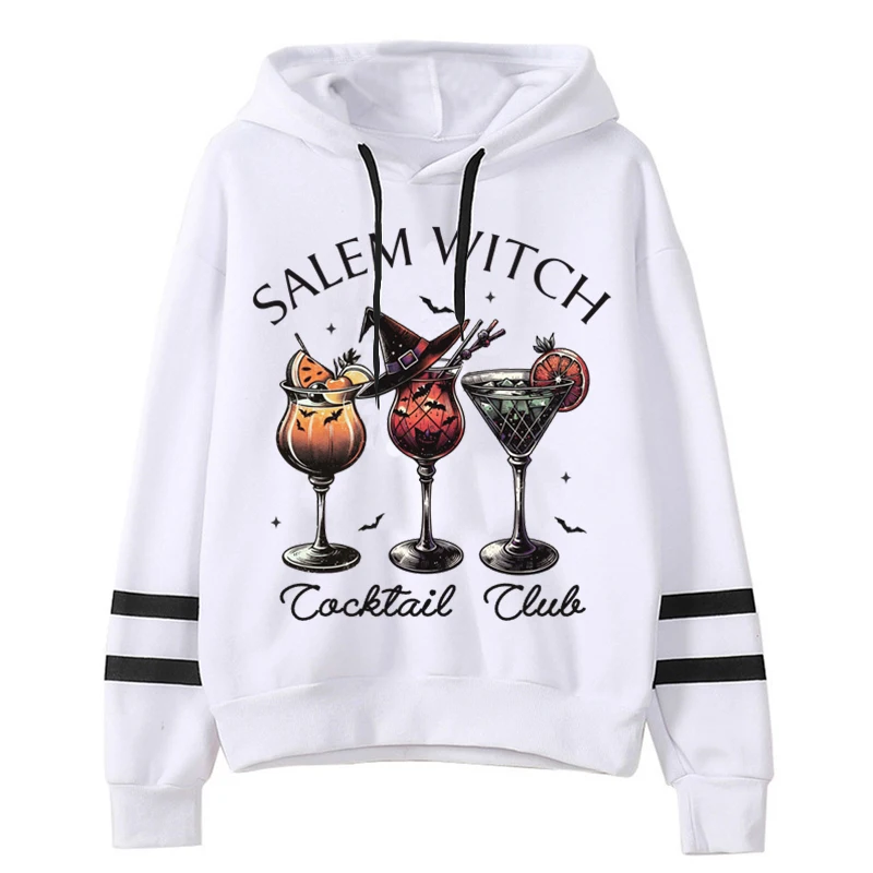 Autumn Fleece Hoodies Women's Halloween Witch Drinks Graphics Sweatshirts Fashion Long Sleeve Drawstring Loose Hip Hop Tracksuit