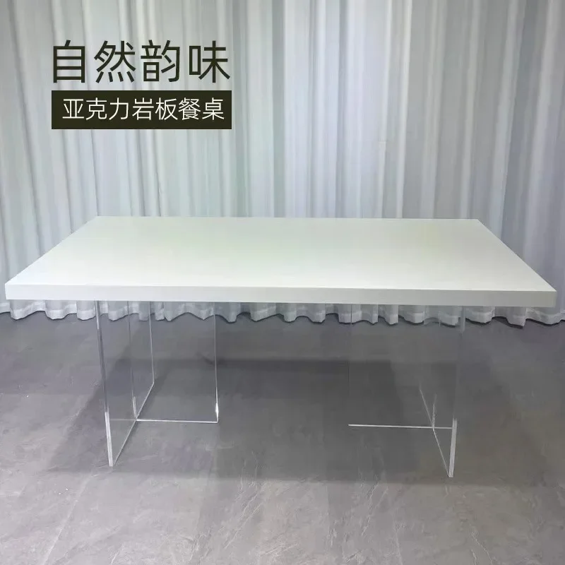 Modern minimalist dining table simple white rectangular slate cream style, dining table