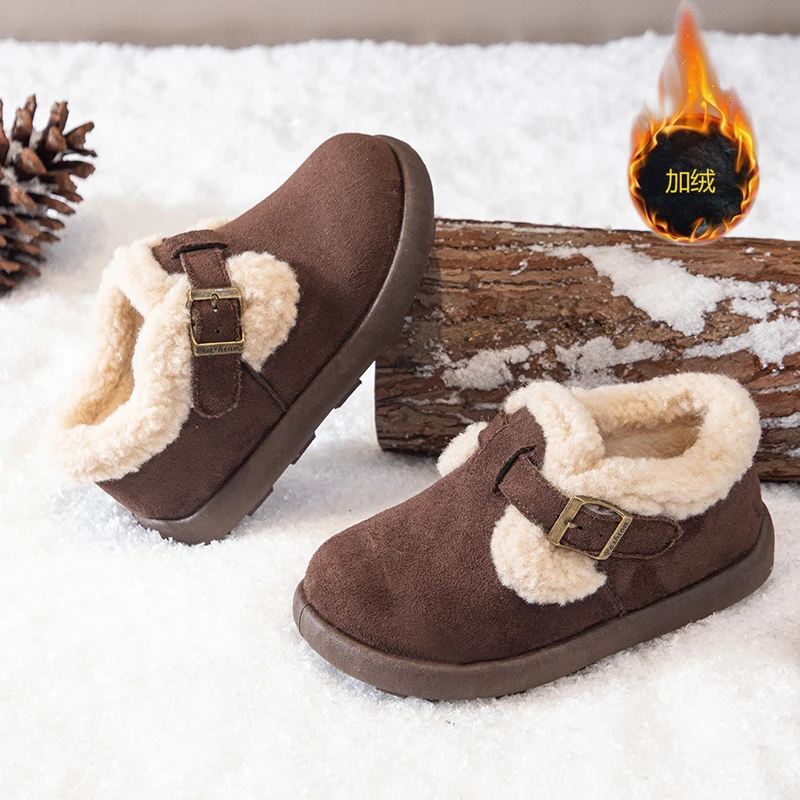 2025 طفل لينة جولة تو أحذية الشتاء فتاة عادية أحذية رياضية الشقق مع الفراء فستان الخريف الأحذية القطنية الرجعية #5