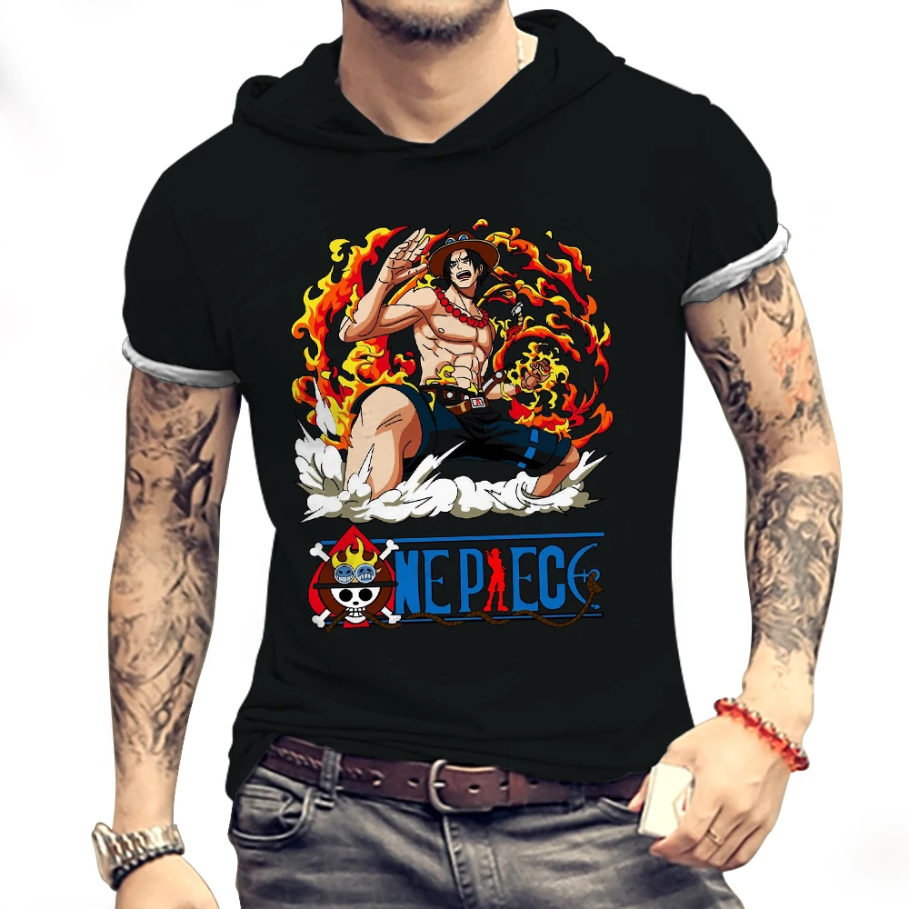 Jednoczęściowa odzież uliczna męska koszulka z kapturem modna moda Anime małpa D Luffy t-shirty męski kawałek w stylu Harajuku 2024 nowe topy