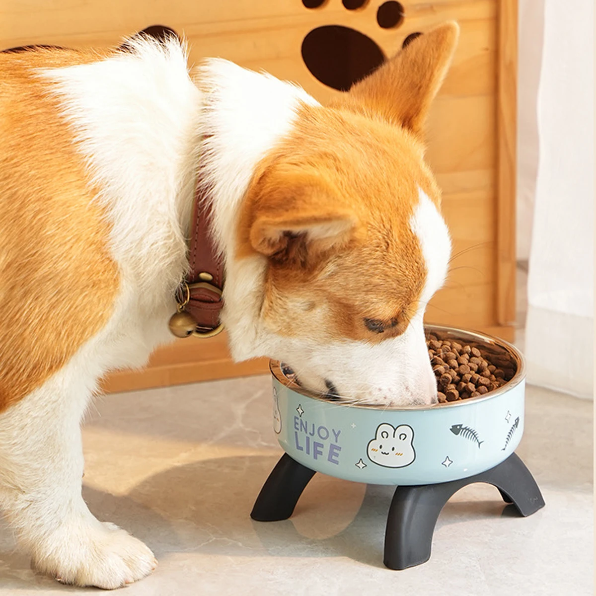 Comedero para mascotas, tazón antideslizante elevado de acero inoxidable para comida y agua para gatos, con soporte, adecuado para alimentar gatos y perros
