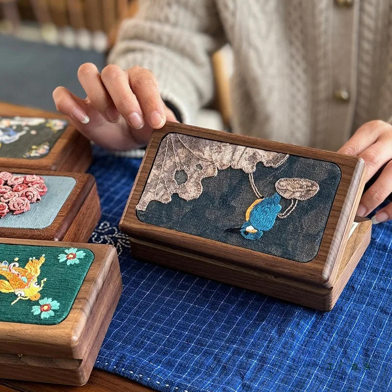 Chinese Lu Embroidery DIY Jewelry Box Kit Handmade Fabric Needlework Wedding Gift for Best Friend Intangible Heritage Craft Sets