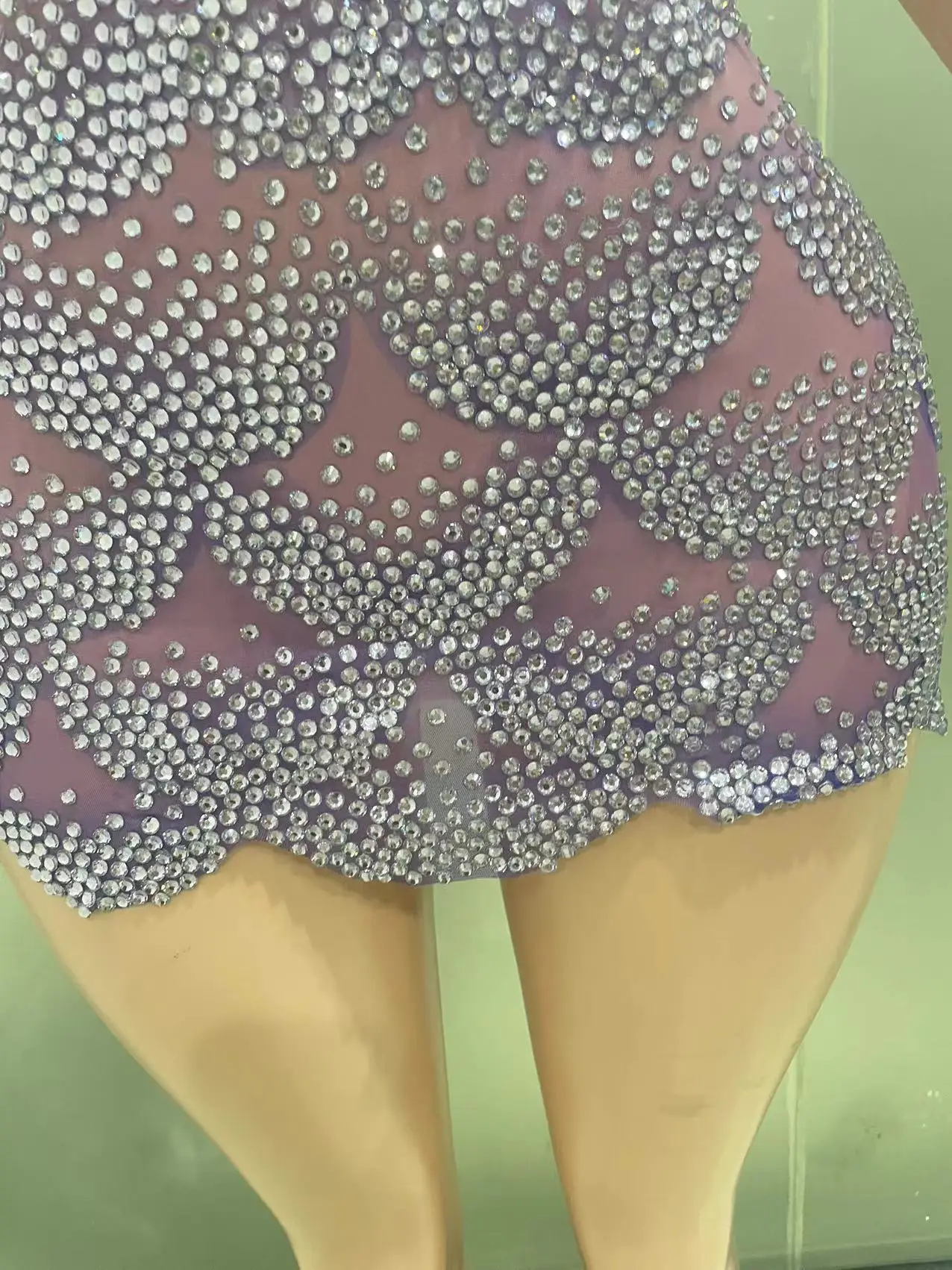 STOCK Sparkly Rhinestones Short Dress purple Women Celebrate Birthday Dress Prom Party Outfit Singer Sexy Stage Wear