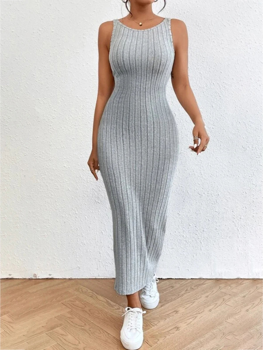 

Casual Summer Knitted Elegant Tank Dress Women Sleeveless Backless Solid Slim Fit Summer Long Dress for Party Cocktail Vestidos