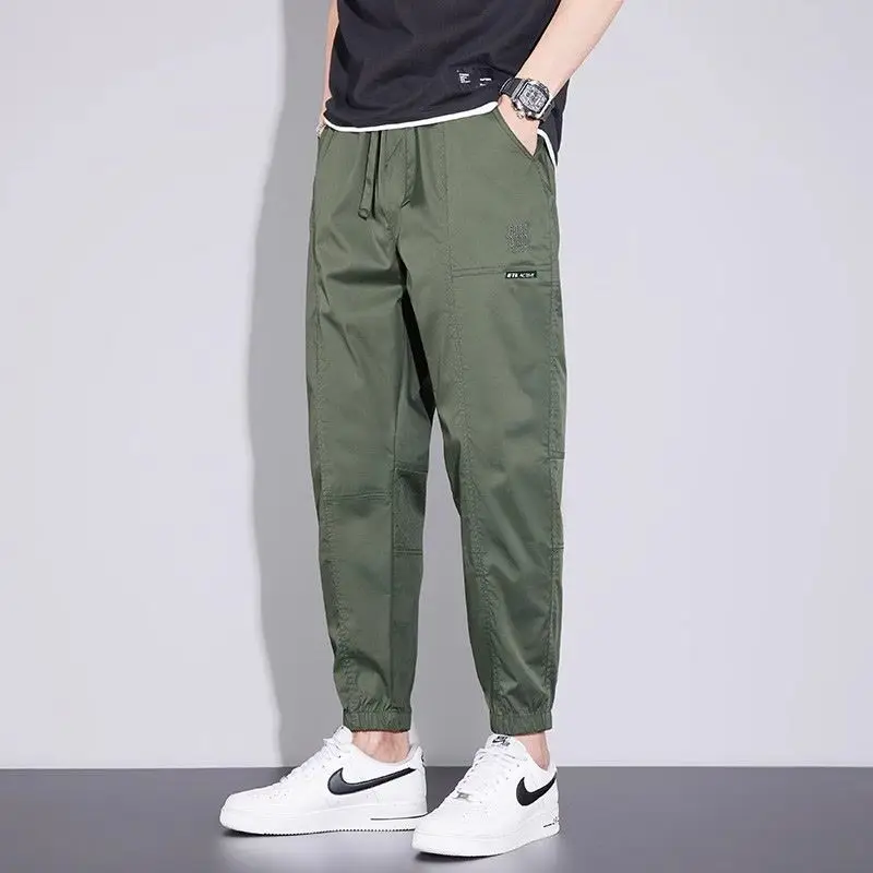 

Summer Men's 2024 New Vintage Patchwork High Rise Drawstring Pockets Fashion Solid Color Tie Feet Loose All-match Casual Pants