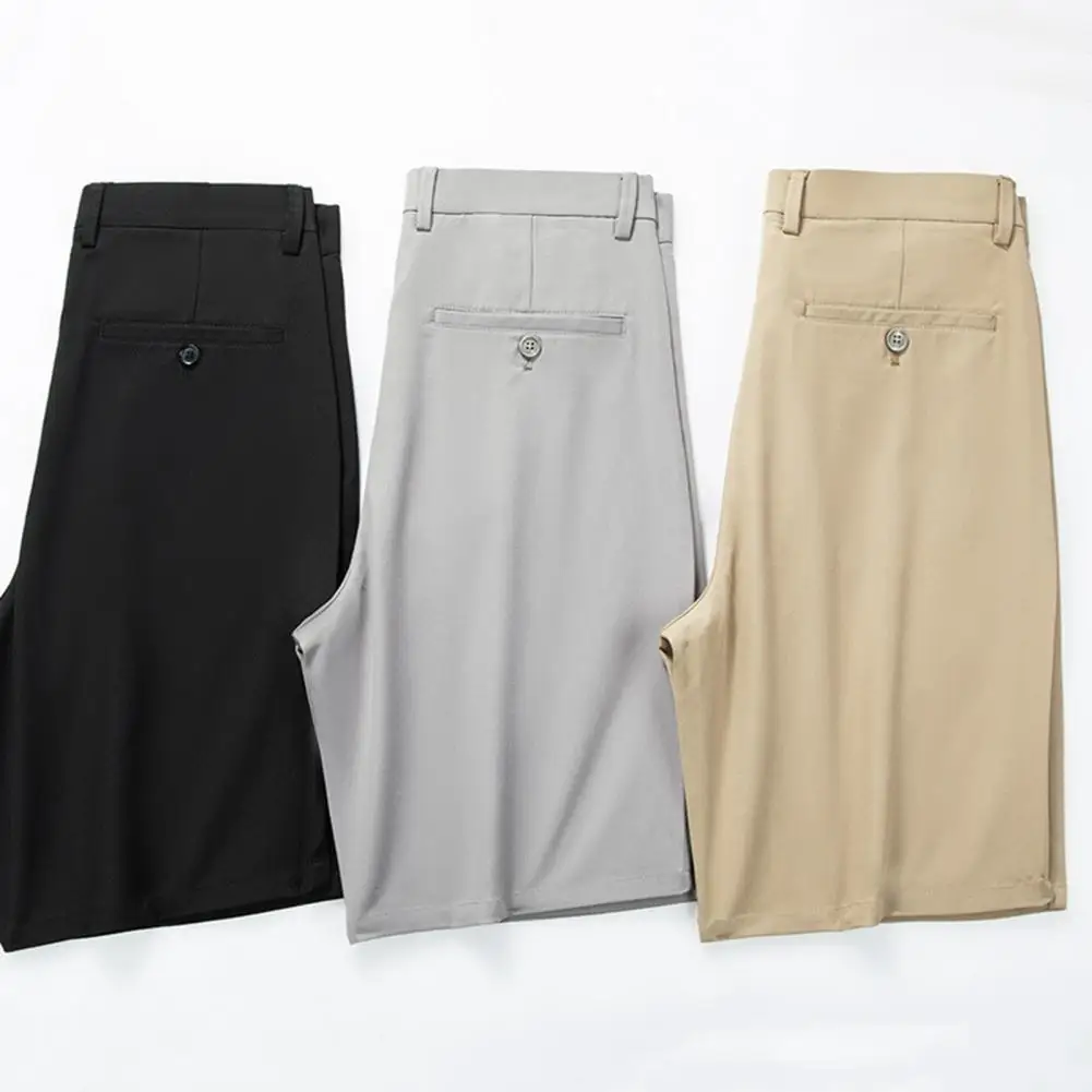 Basic Men Shorts Men's Solid Color Casual Suit Shorts with Pockets Elastic Waistband Breathable Fabric for Daily Wear Golf