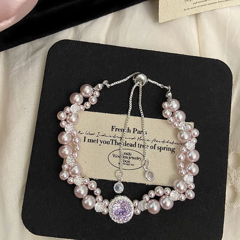French Bling Faux Pearl Bracelet Sweet Fashion Premium Elegant Charm Jewelry Versatile High Appearance Hand Accessory for Women