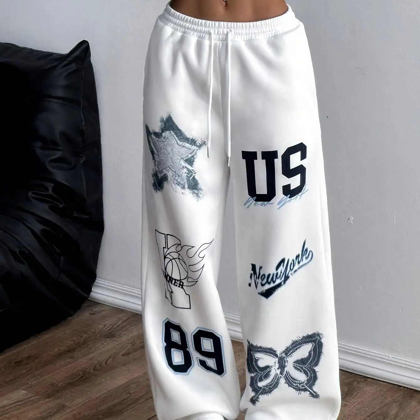 Sommerlicher Verkaufsschlager: Y2K Gothic Spinnennetz-Print Schlaghose, Unisex, Elastischer Kordelzug, Hip-Hop, Weite Beine, Lässige Lange Hose – Detail 5