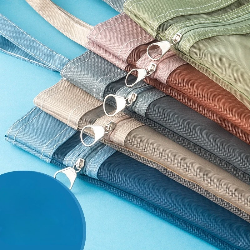 حقيبة جمالية من Morandi ذات ألوان شبكية بسحاب وحامل ملفات مستندات من النايلون السميك مع حقيبة تنظيم بمقبض لمكتب المدرسة #3