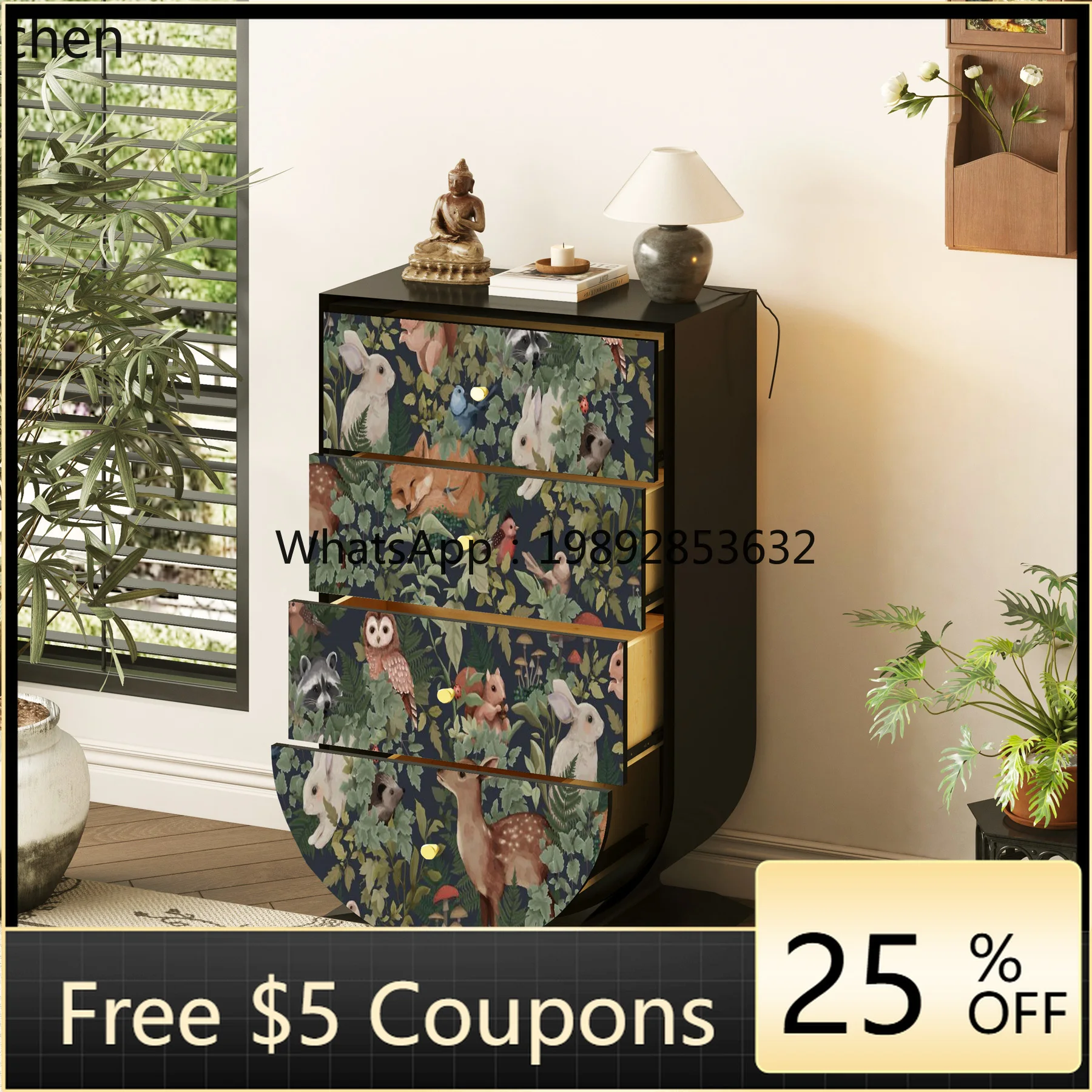 AB  solid wood art four-chest cabinet home bed and breakfast bedroom living room wall storage drawer cabinet