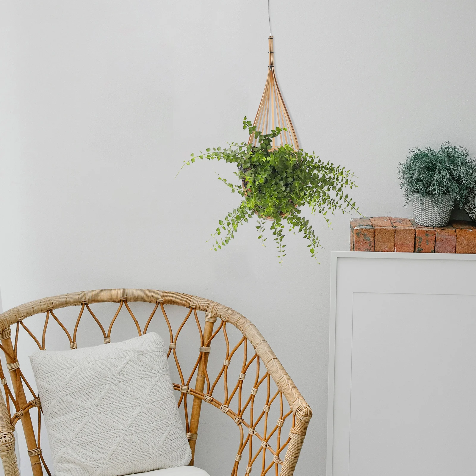 1 قطعة الخيزران المنسوجة سلة للزهور المعلقة وعاء النبات لتزيين حديقة الحائط داخلي في الهواء الطلق حاوية زارع كبيرة متينة