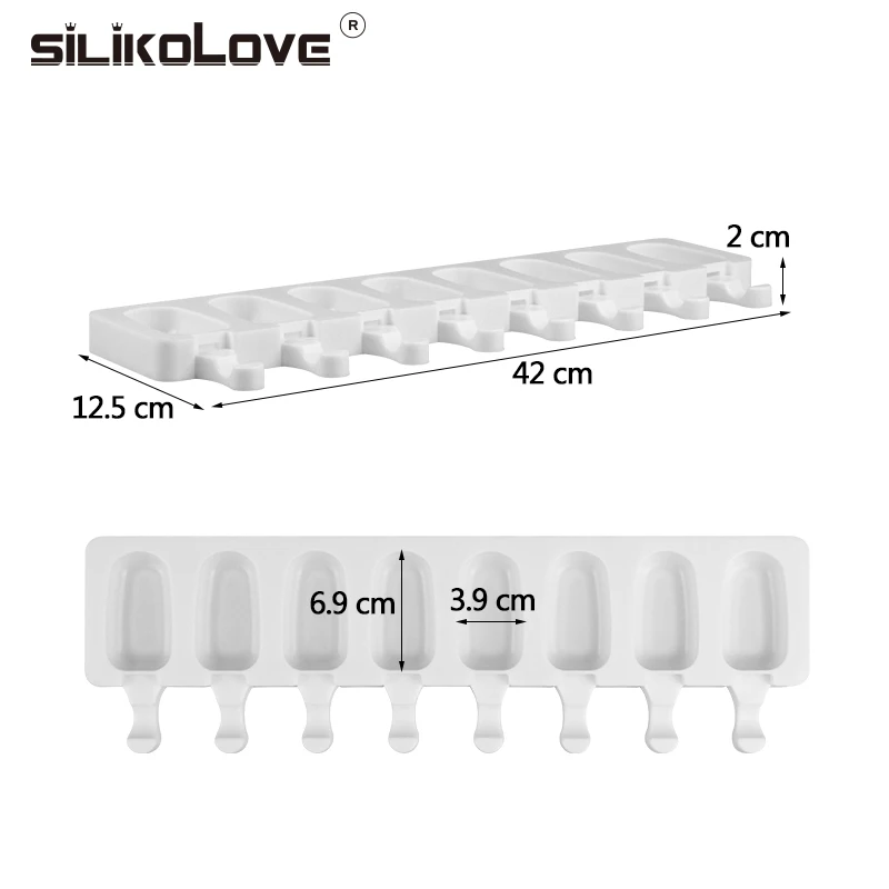 SILIKOLOVE 8 Cavity Ice Cream Mold Silicone Popsicle Molds Chocolate Sandwich Ice Cream Tray with Popsicle Sticks