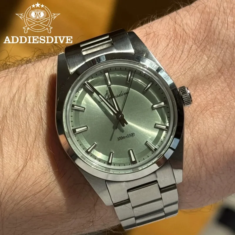 ADDIESDIVE Hot Sale 36mm AD2066 Men‘s Watch BGW9 Super Luminous Mint Green Dial Reloj Hombre 10Bar Waterproof Quartz Watch