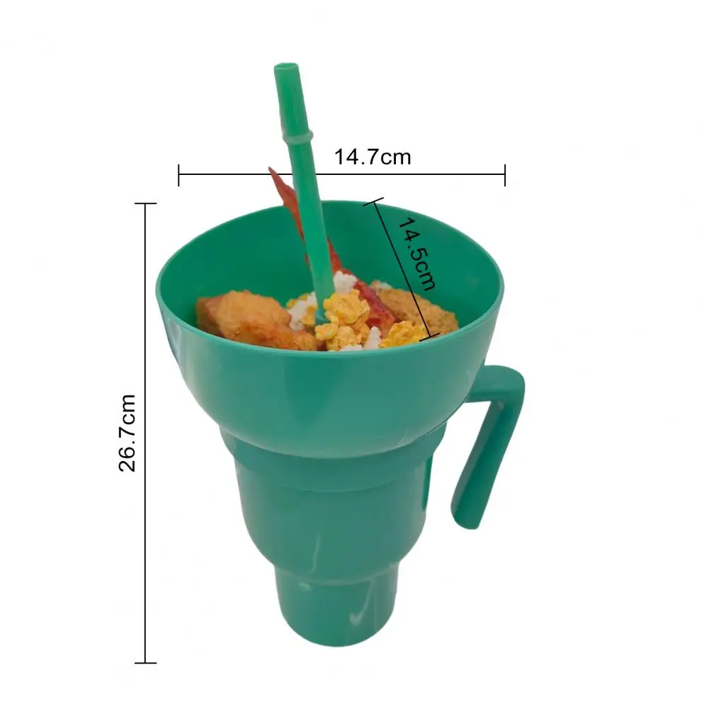 Popcorn Drink Cup Stadium Tumbler with Snack Bowl with Straw Leakproof Snack Cup Reusable Cinema Beverage