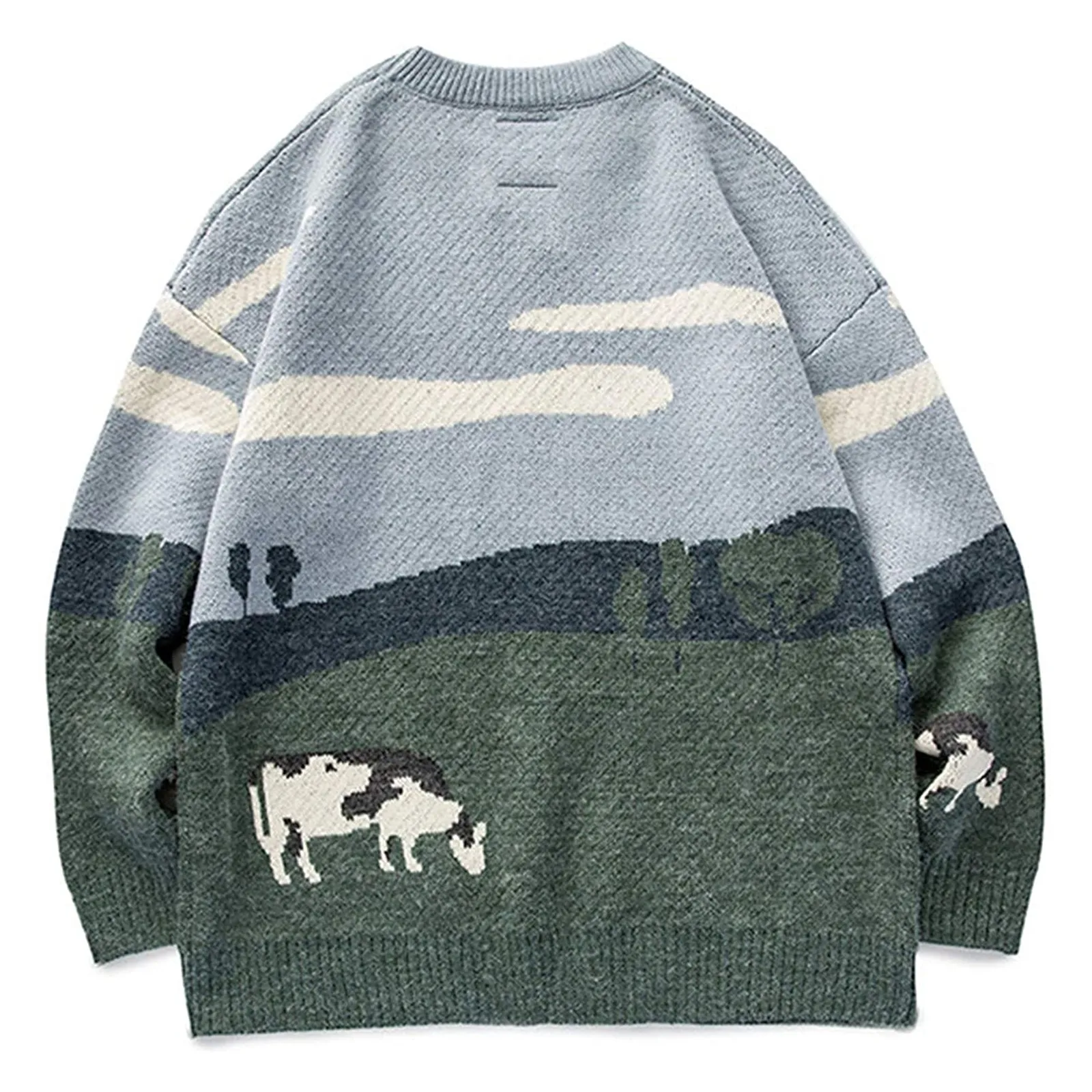 Harajuku Cows Print Vintage Winter Sweaters 2023 Pullover Korean Fashion Long Sleeves O-neck Cotton Knitted Unisex Clothes