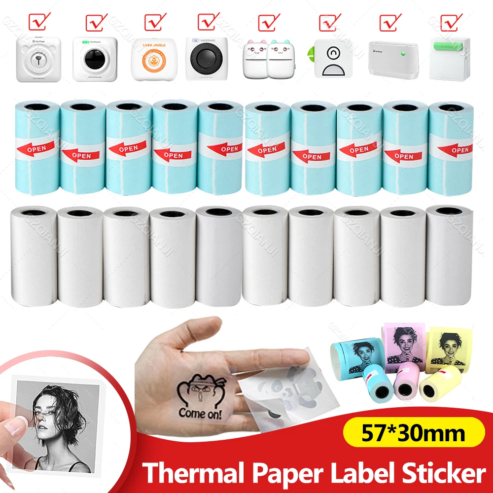 57*30mm Kids Instant Camera Refill Print Clear Transparent Color Sticker Thermal Paper For 58mm Portable Cash Registers Printer